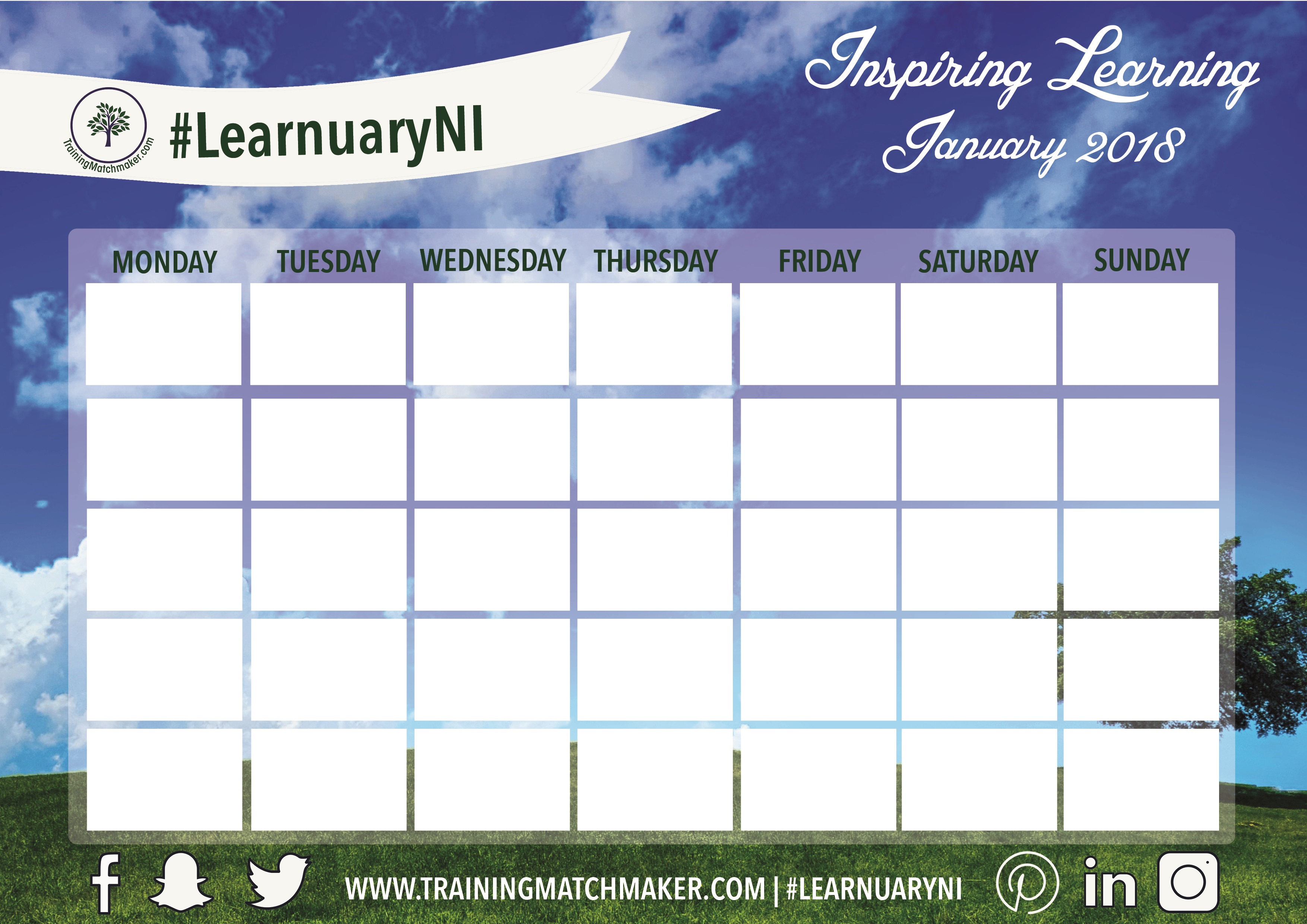 Plan your #LearnuaryNI quest using calendar template by TrainingMatchmaker.com