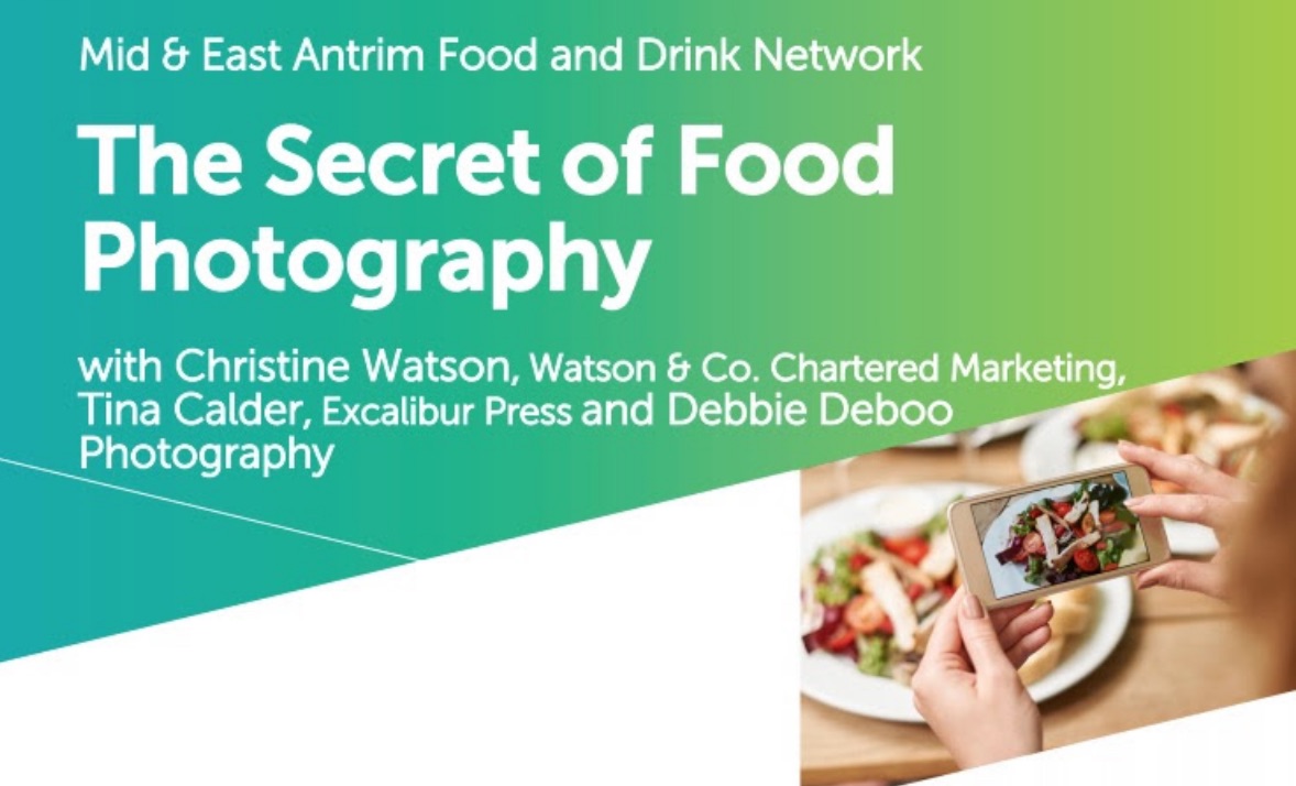 The Secret of Food Photography Training Workshop for Mid and East Antrim Borough Council by Training Matchmaker dot com promotional flyer