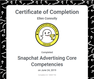 Snapchat Advertising Core Competences Certificate of Completion