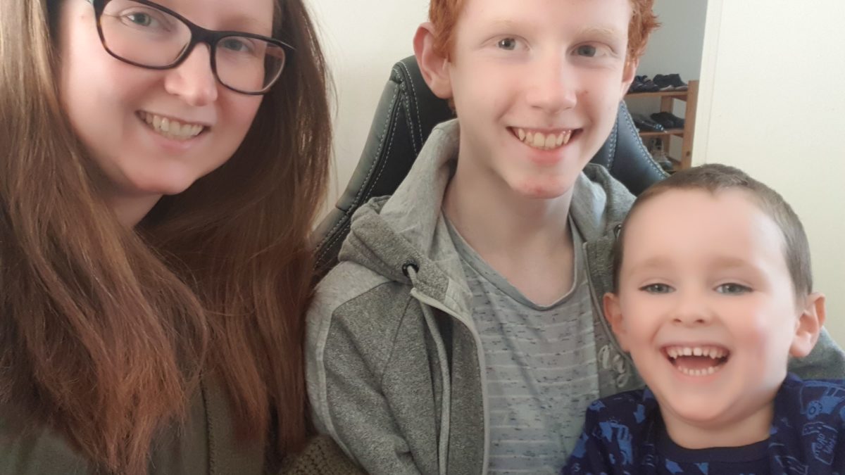 Furloughed worker south Belfast mum Debra Smyth pictured with her two sons at the start of her lockdown learning journey with make it click and training matchmaker
