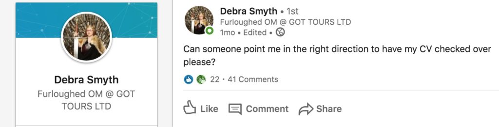 Debra Smyth LinkedIn post