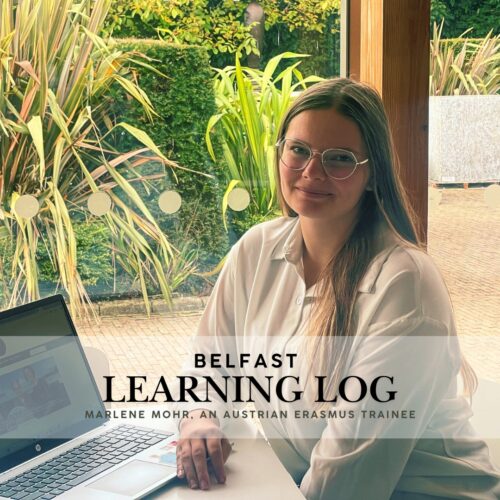 On the Picture is Marlene an Austrian Marketing Trainee, she is sitting in front of her laptop